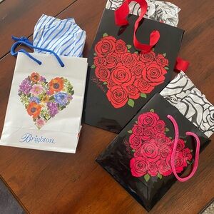 Lot of 3 Brighton Heart and Floral Gift Bags with Tissue